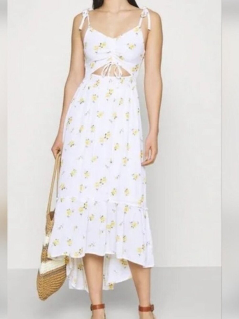 White Floral Tie-Front Mini Dress